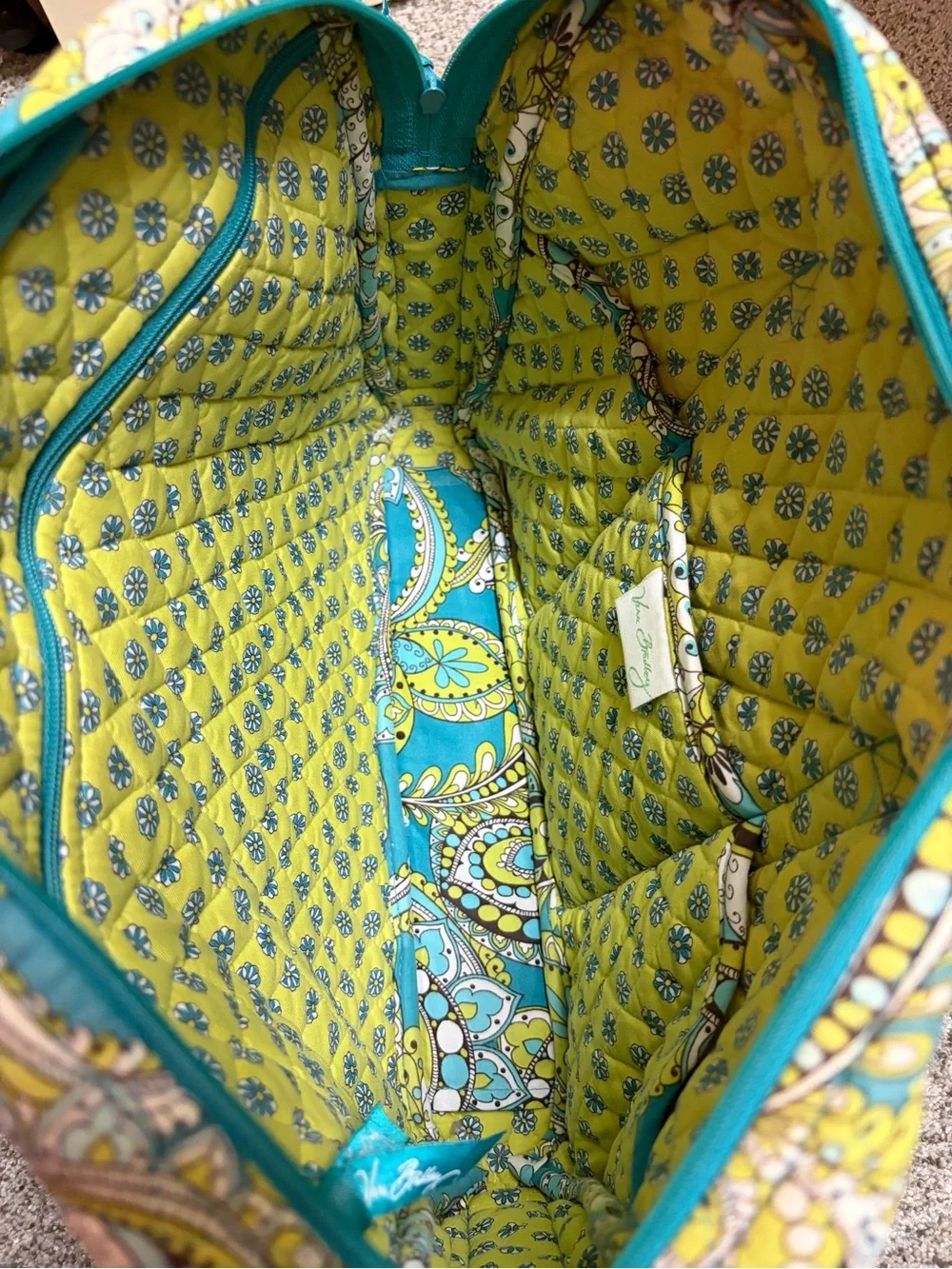 Vera Bradley Turquoise Floral Paisley Quilted Laptop Tote